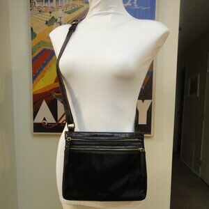 MARGOT NEW YORK Double Zipper Crossbody Bag Danni Black Leather Shouder Purse